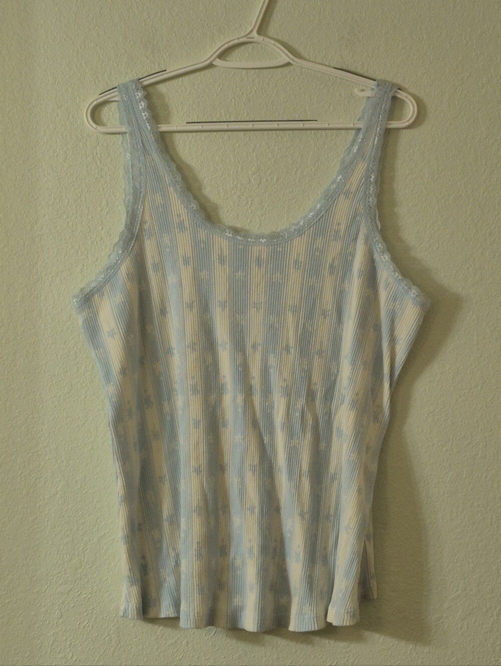 torrid Sleep Light Blue and Cream Ribbed Lace-Trim Tank
